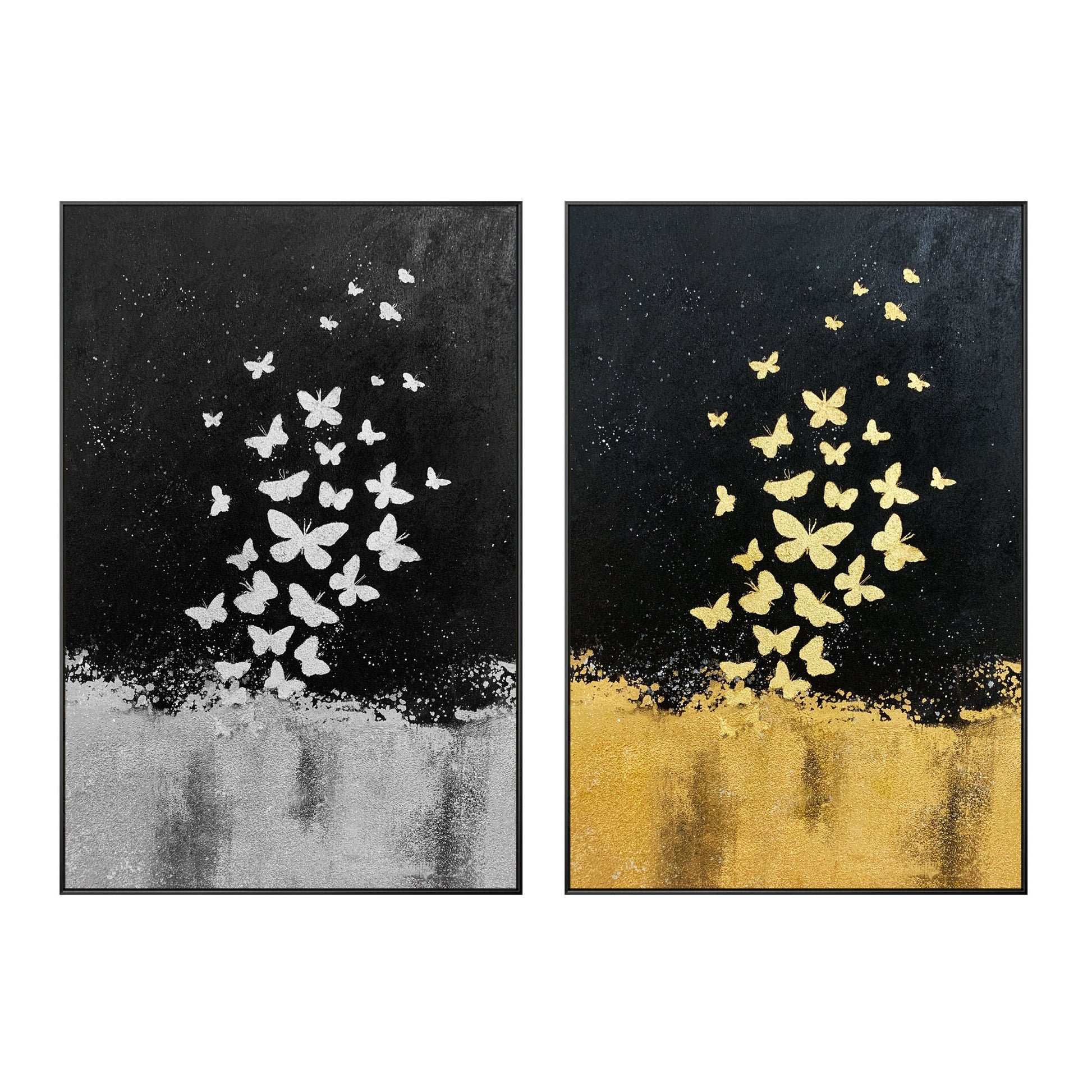 Gold Leaf and Silver leaf set of 2 wall art Abstract butterfly Paintings On Canv #9