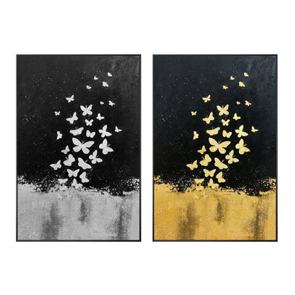 Gold Leaf and Silver leaf set of 2 wall art Abstract butterfly Paintings On Canv #9