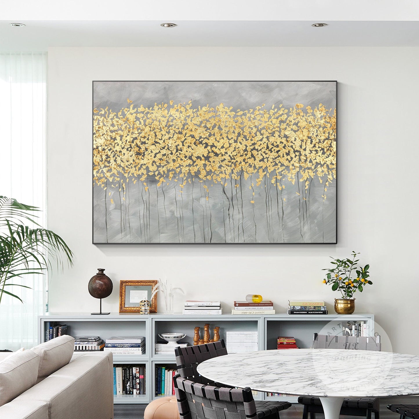 Gold Leaf Flower Painting: Original Abstract Art on Canvas #1