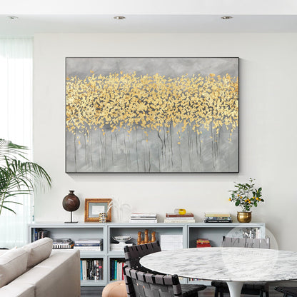 Gold Leaf Flower Painting: Original Abstract Art on Canvas #1