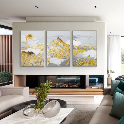 Gold Leaf Mountain Painting Set: Abstract Landscape Framed Canvas Art #2