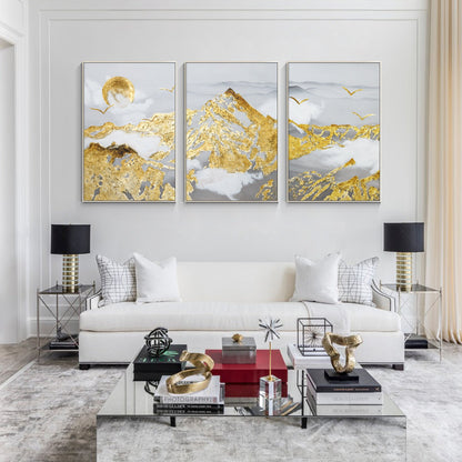 Gold Leaf Mountain Painting Set: Abstract Landscape Framed Canvas Art #3