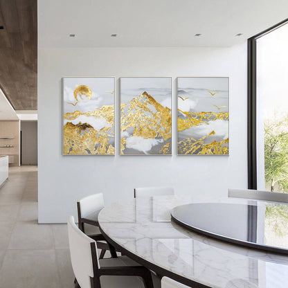 Gold Leaf Mountain Painting Set: Abstract Landscape Framed Canvas Art #4