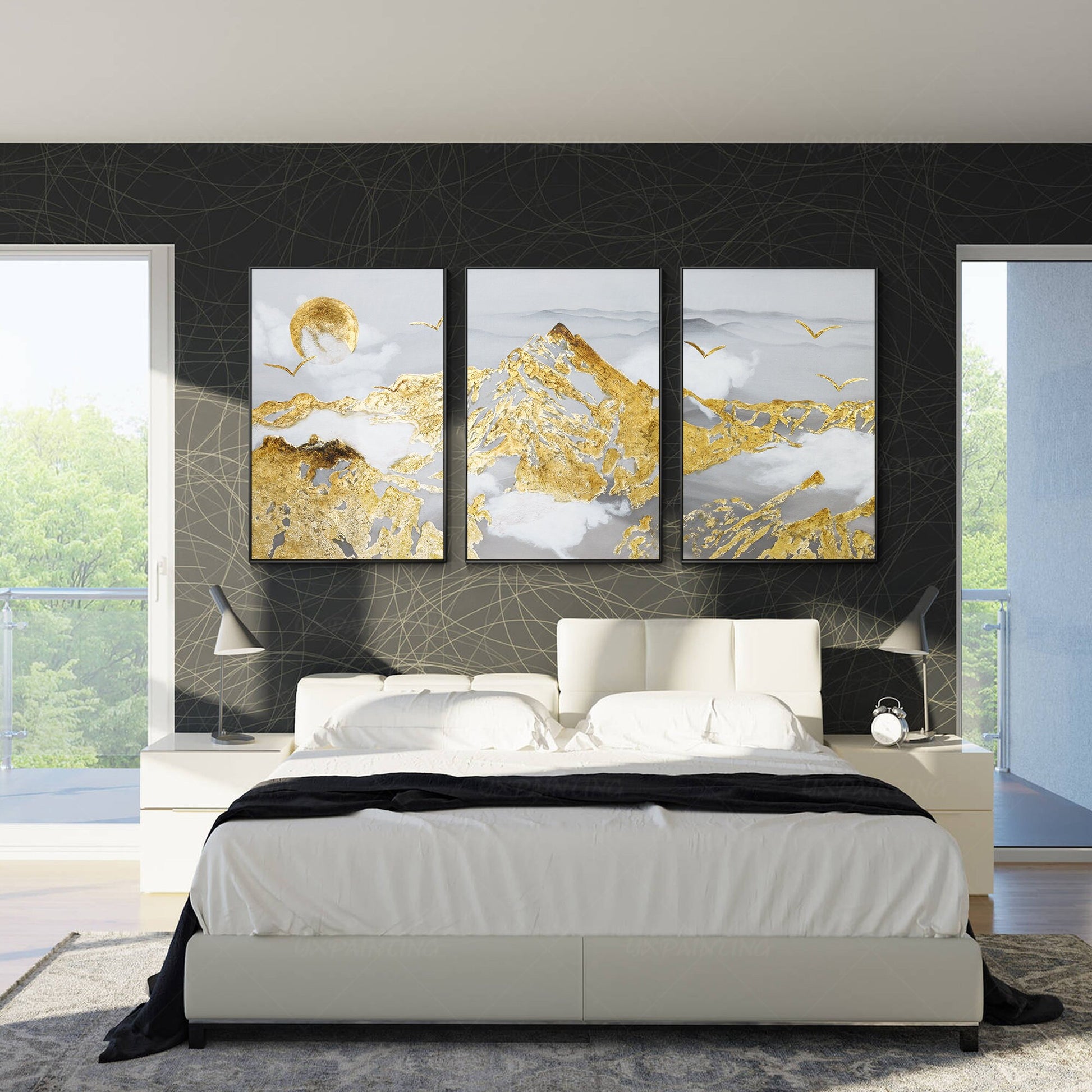 Gold Leaf Mountain Painting Set: Abstract Landscape Framed Canvas Art #5