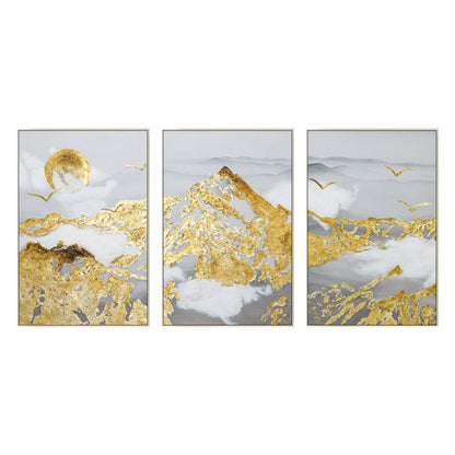 Gold Leaf Mountain Painting Set: Abstract Landscape Framed Canvas Art #7