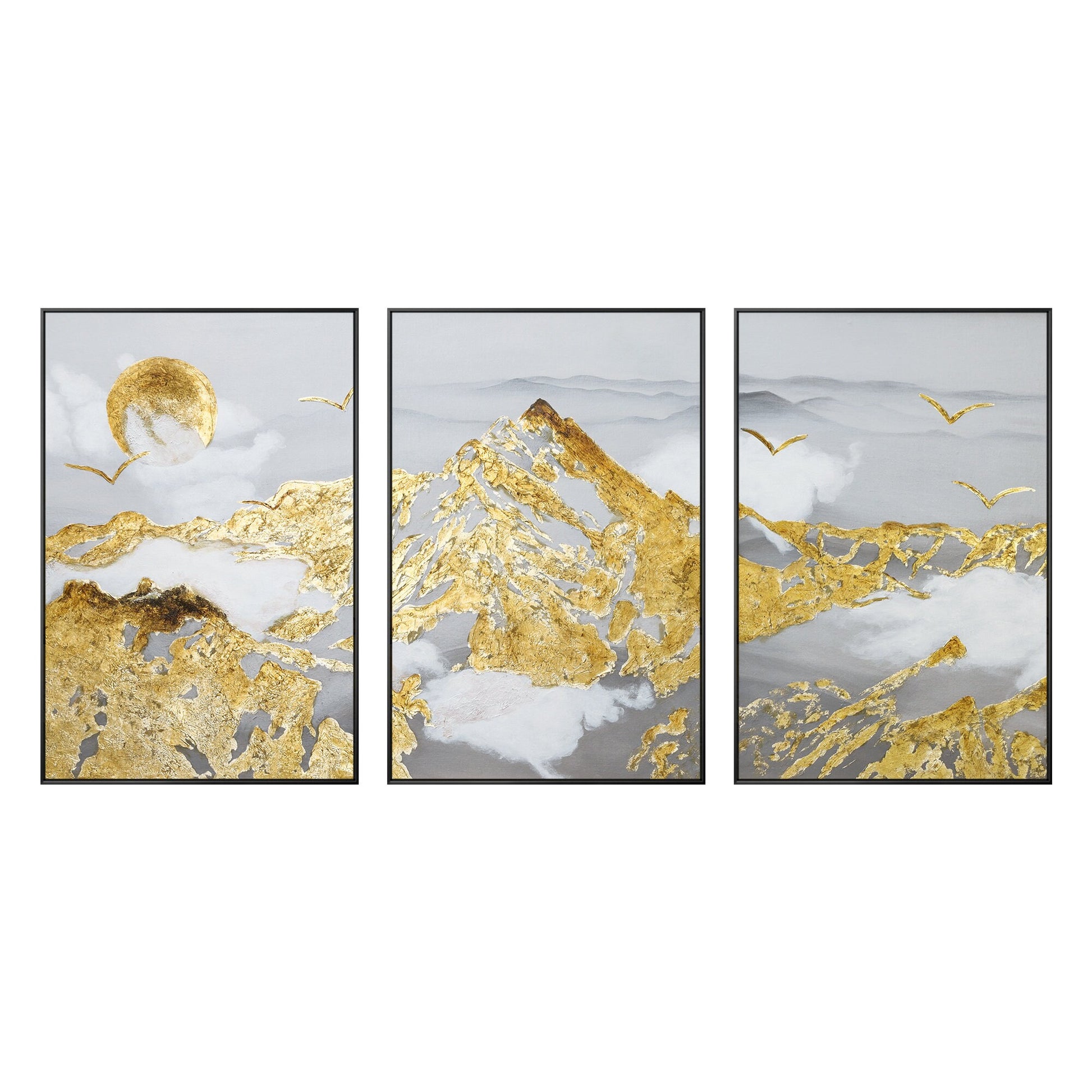 Gold Leaf Mountain Painting Set: Abstract Landscape Framed Canvas Art #8