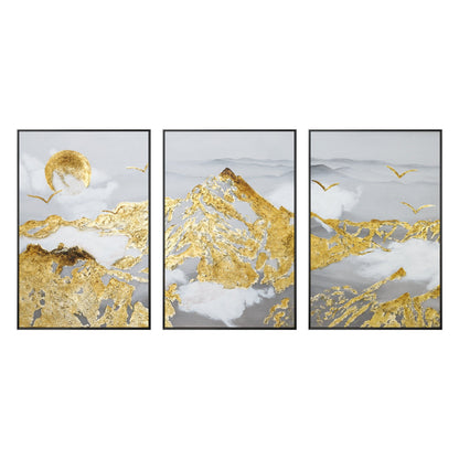 Gold Leaf Mountain Painting Set: Abstract Landscape Framed Canvas Art #8