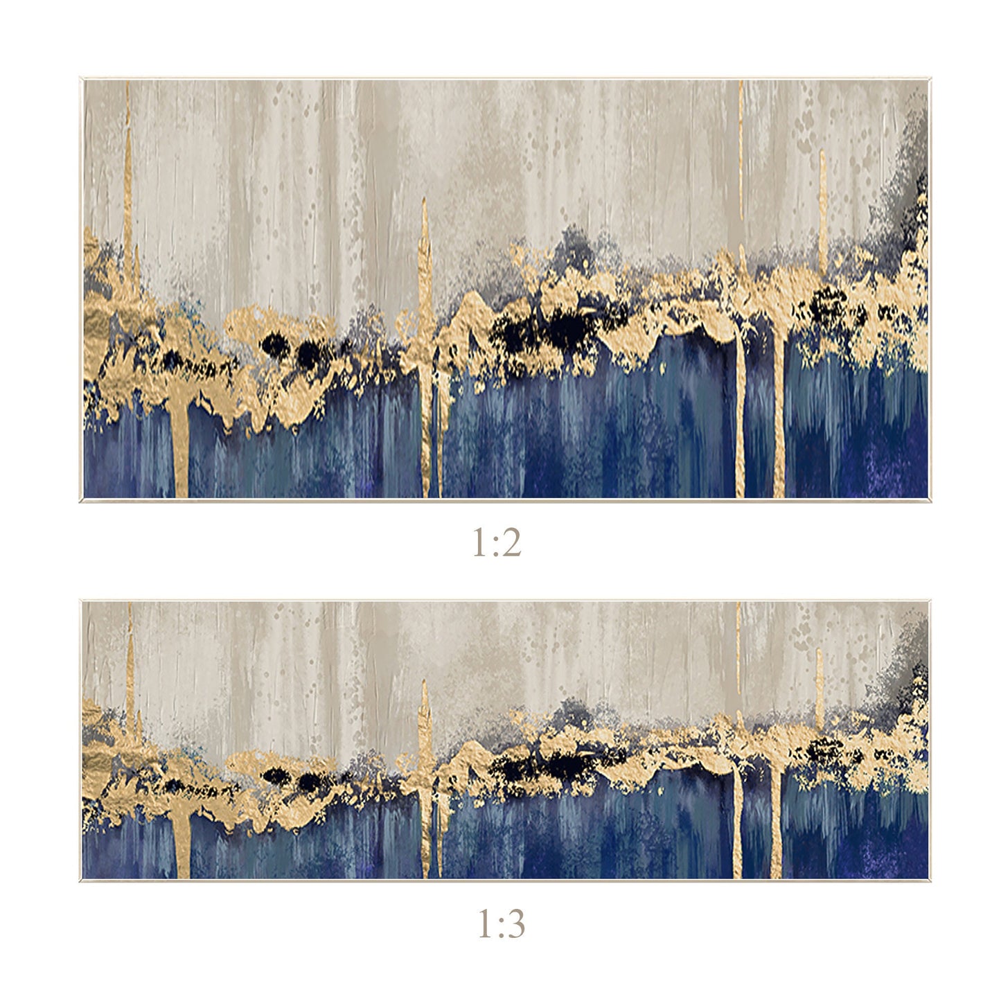 Gold Leaf Navy Blue Abstract Landscape Painting: Oversized Wall Art #8