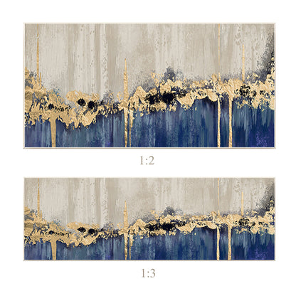 Gold Leaf Navy Blue Abstract Landscape Painting: Oversized Wall Art #8