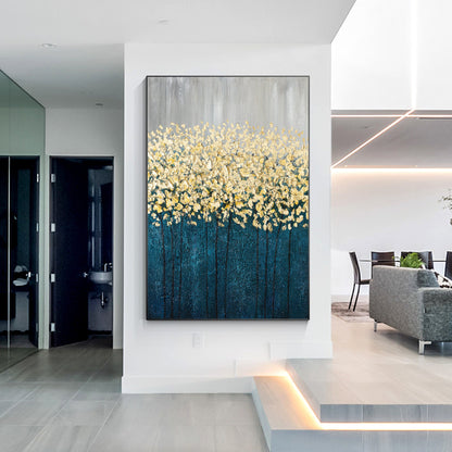Gold Leaf Navy Floral Abstract Painting: Oversize Luxury Wall Art #2