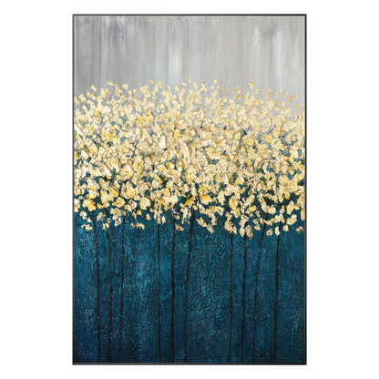 Gold Leaf Navy Floral Abstract Painting: Oversize Luxury Wall Art #11