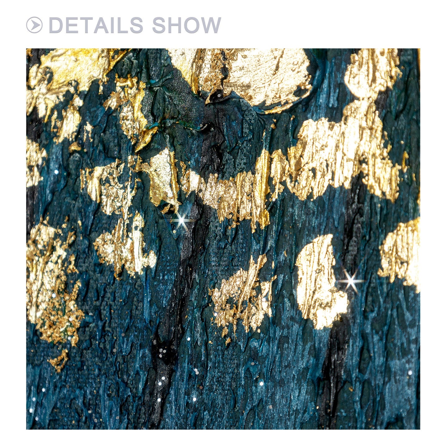 Gold Leaf Navy Floral Abstract Painting: Oversize Luxury Wall Art #3