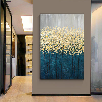 Gold Leaf Navy Floral Abstract Painting: Oversize Luxury Wall Art #5