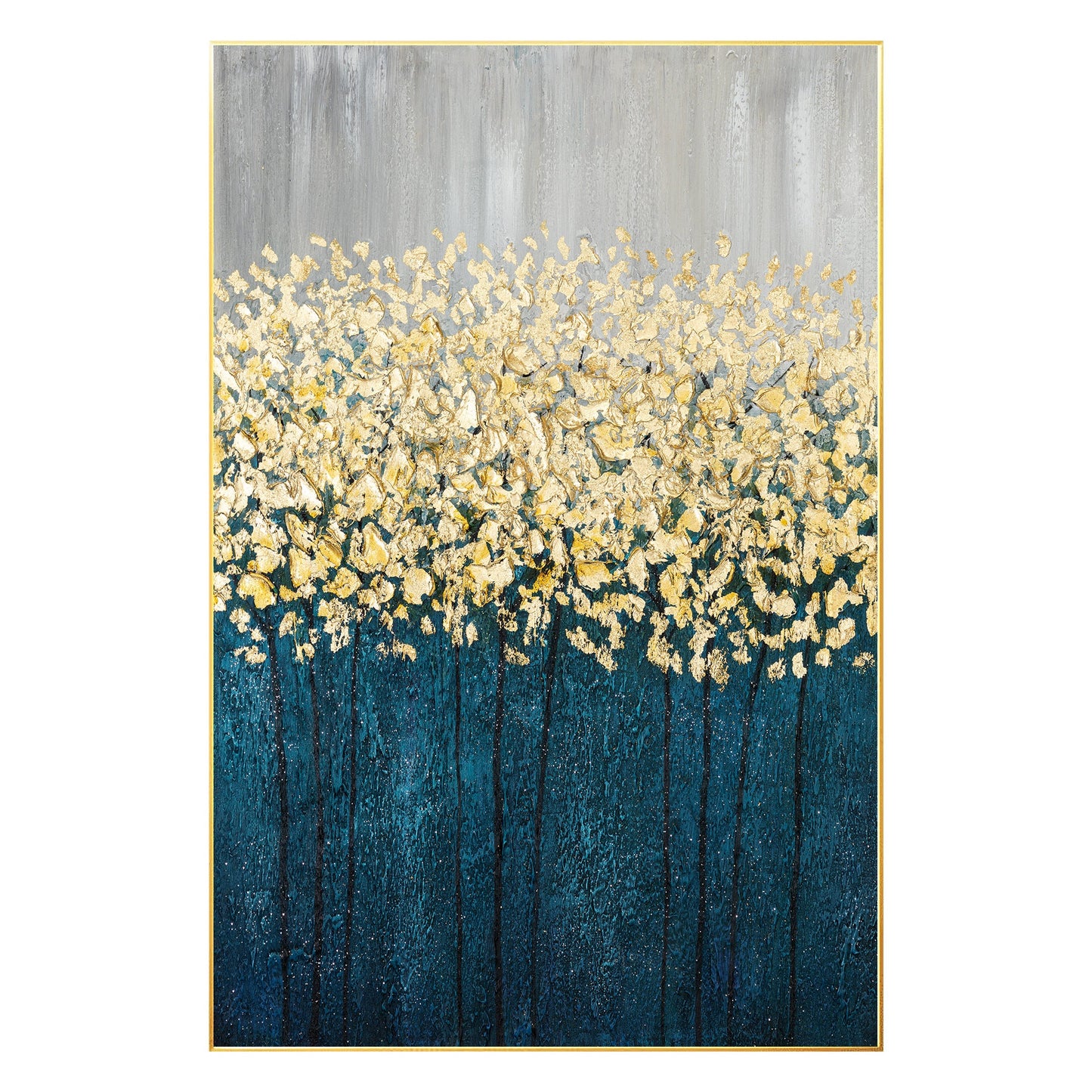 Gold Leaf Navy Floral Abstract Painting: Oversize Luxury Wall Art #9