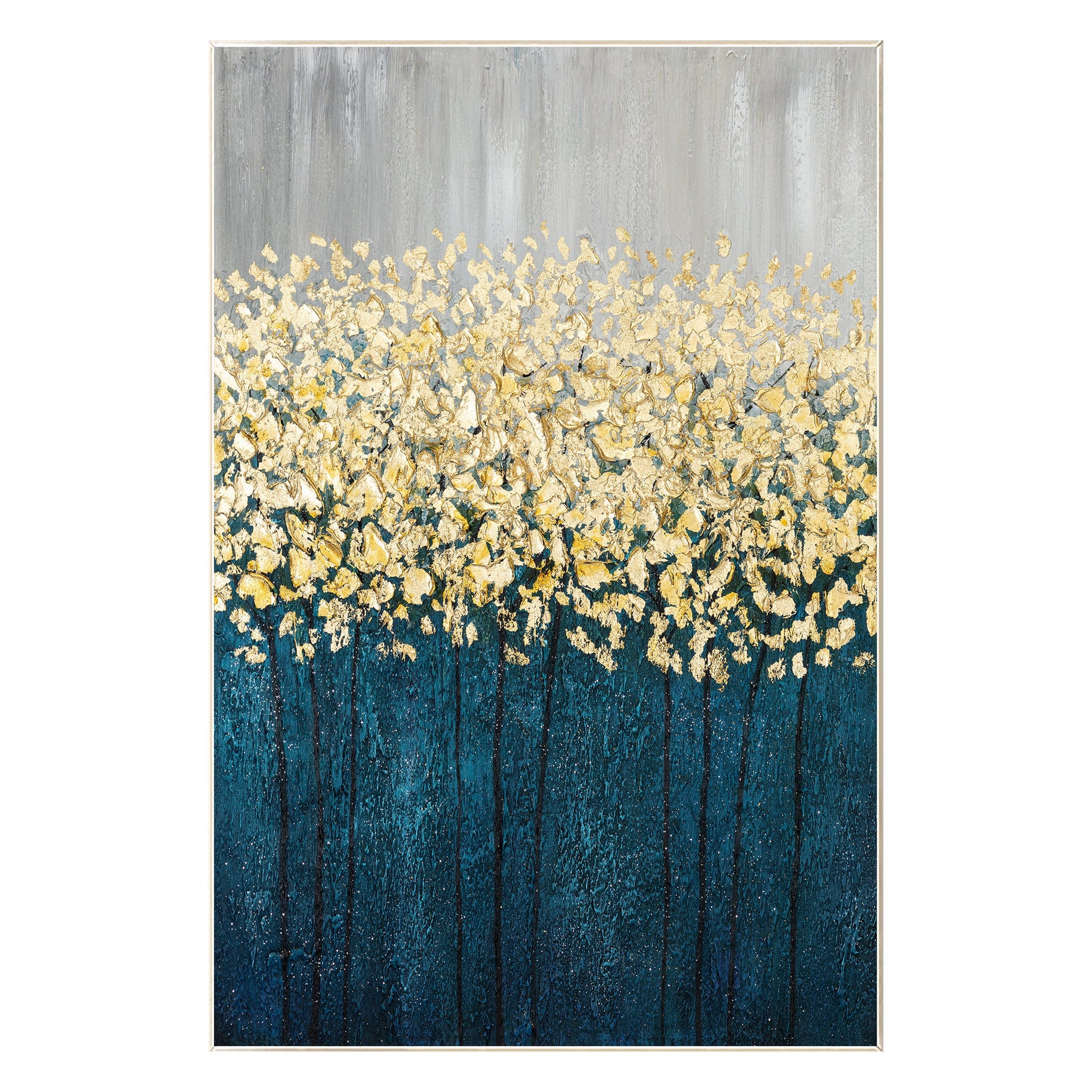 Gold Leaf Navy Floral Abstract Painting: Oversize Luxury Wall Art #10