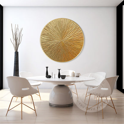 Gold Leaf Round Wall Art: 3D Textured Painting on Canvas #4