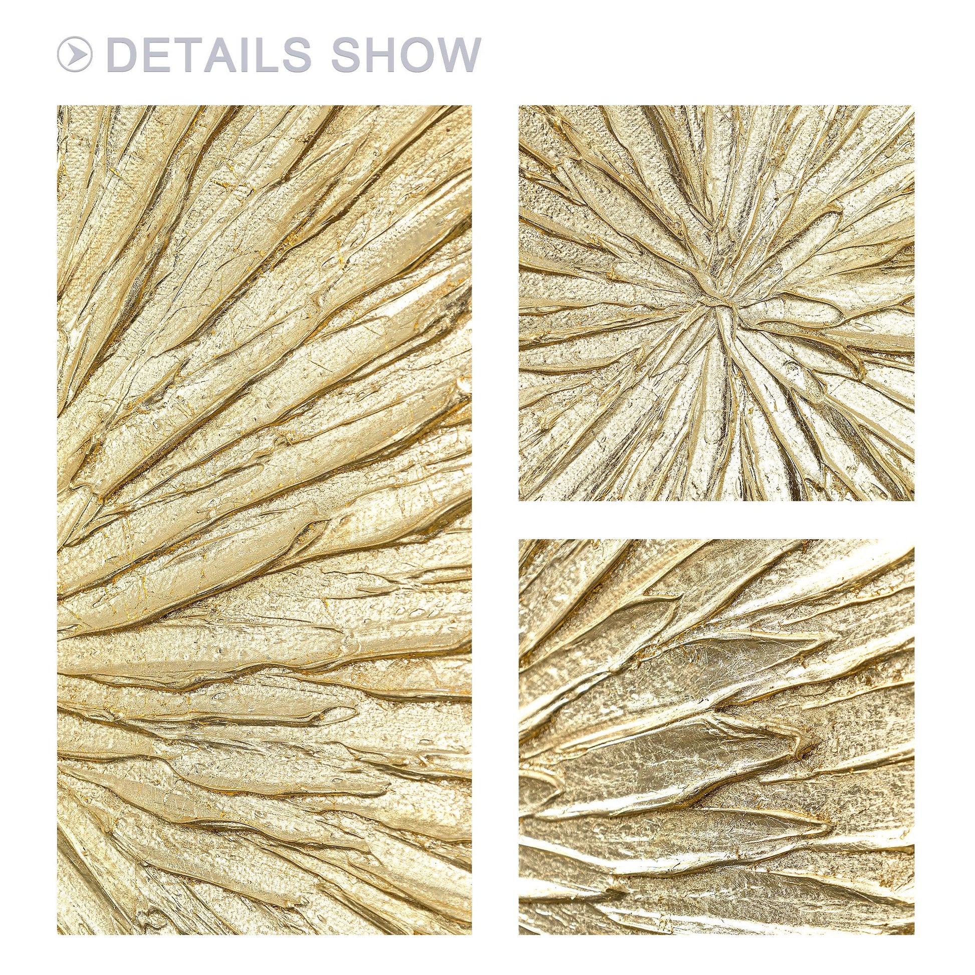 Gold Leaf Round Wall Art: 3D Textured Painting on Canvas #6