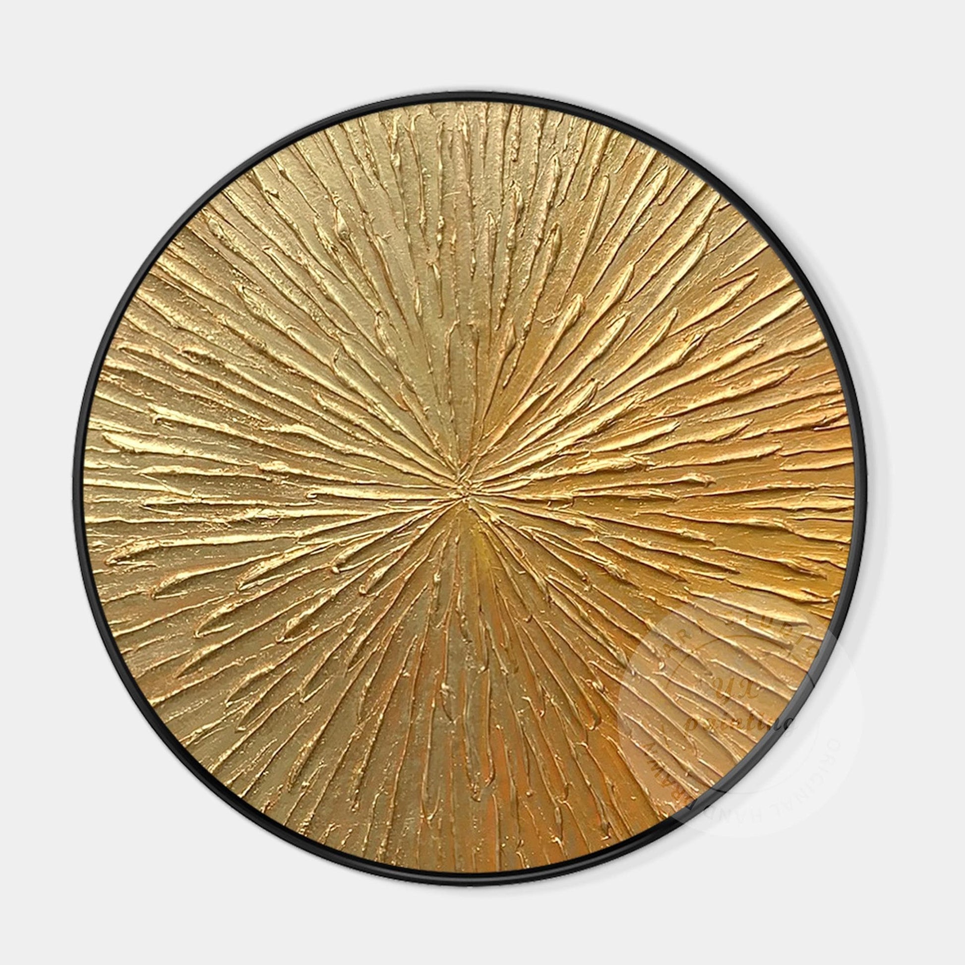 Gold Leaf Round Wall Art: 3D Textured Painting on Canvas #7