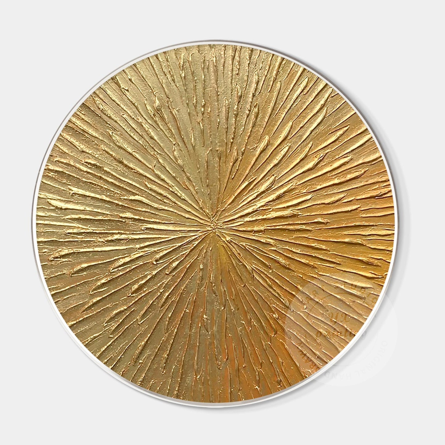 Gold Leaf Round Wall Art: 3D Textured Painting on Canvas #9