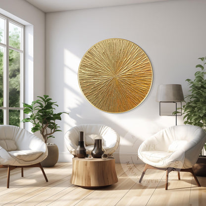 Gold Leaf Round Wall Art: 3D Textured Painting on Canvas #1