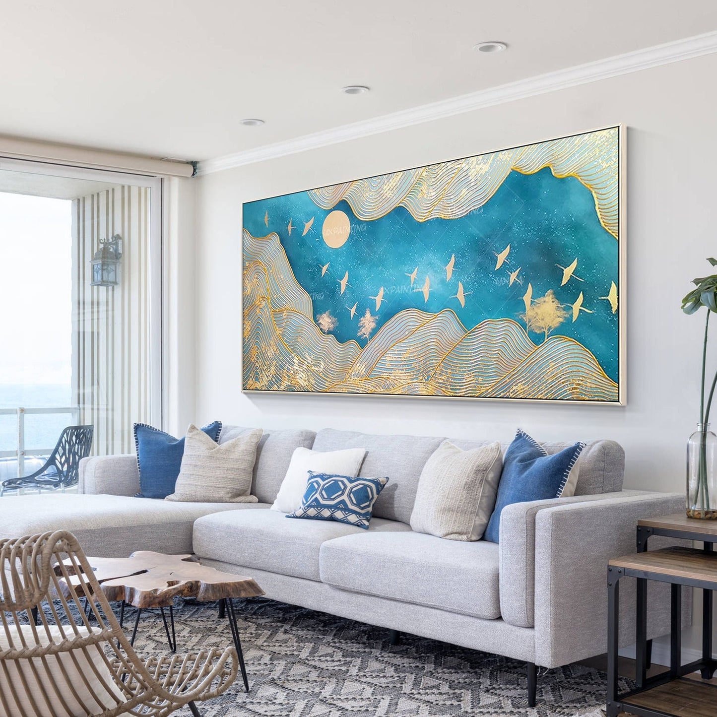 Gold Line Mountain Painting On Canvas, Gold Leaf Mountain Ladnscape Wall Art Dec #2