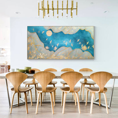 Gold Line Mountain Painting On Canvas, Gold Leaf Mountain Ladnscape Wall Art Dec #3