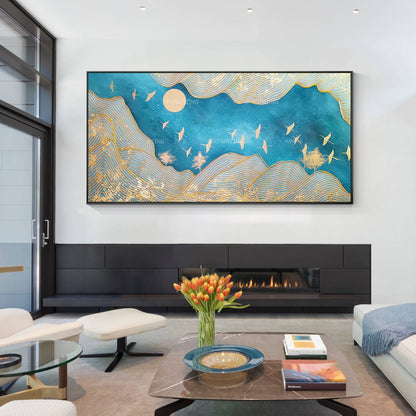 Gold Line Mountain Painting On Canvas, Gold Leaf Mountain Ladnscape Wall Art Dec #4