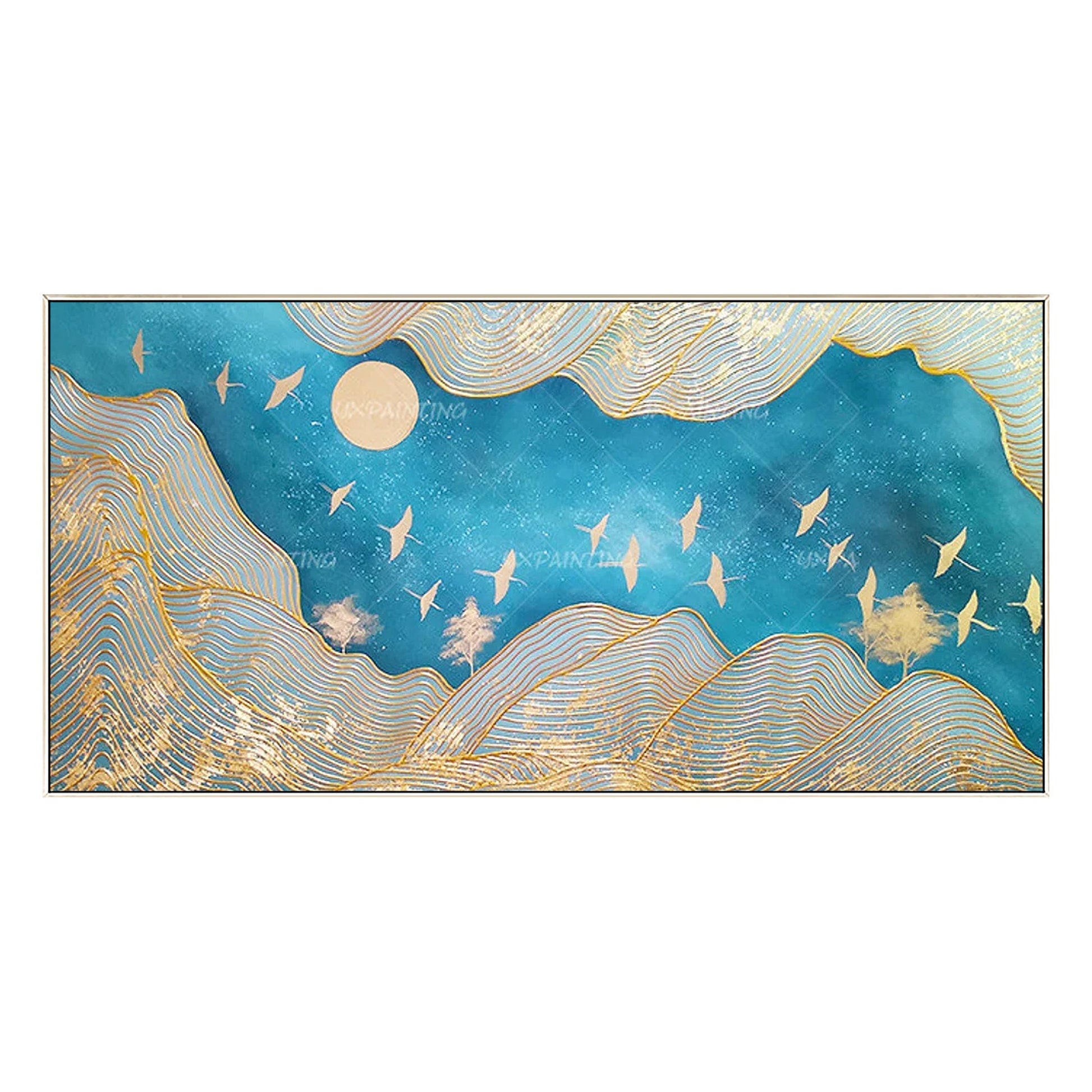 Gold Line Mountain Painting On Canvas, Gold Leaf Mountain Ladnscape Wall Art Dec #7