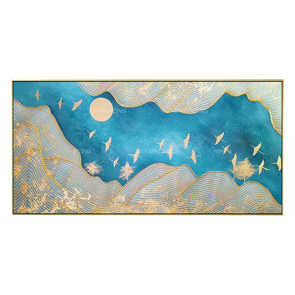 Gold Line Mountain Painting On Canvas, Gold Leaf Mountain Ladnscape Wall Art Dec #8