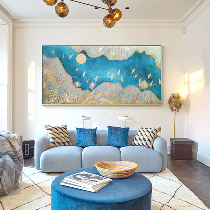 Gold Line Mountain Painting On Canvas, Gold Leaf Mountain Ladnscape Wall Art Dec #1