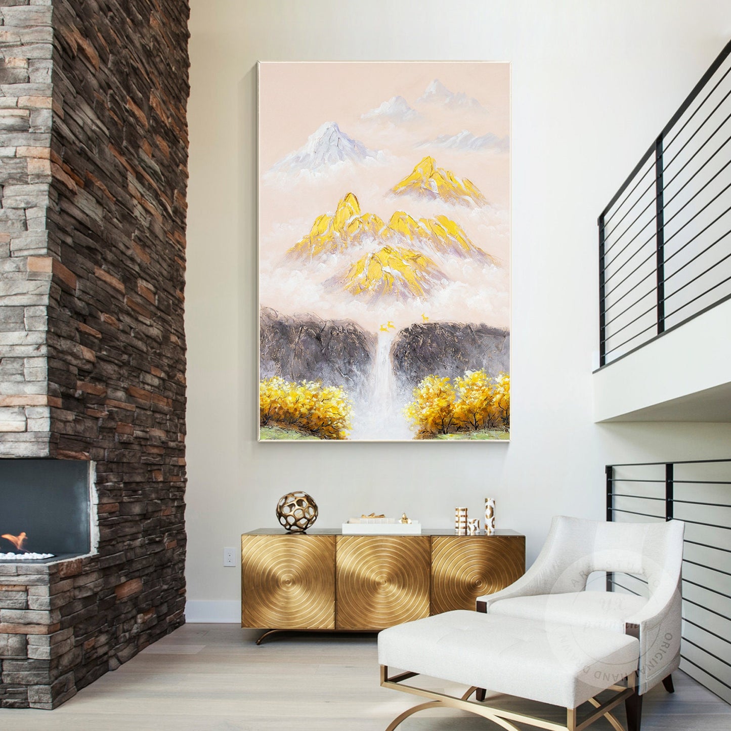 Gold Mountain Texture Painting: Original Abstract Canvas Wall Art #4