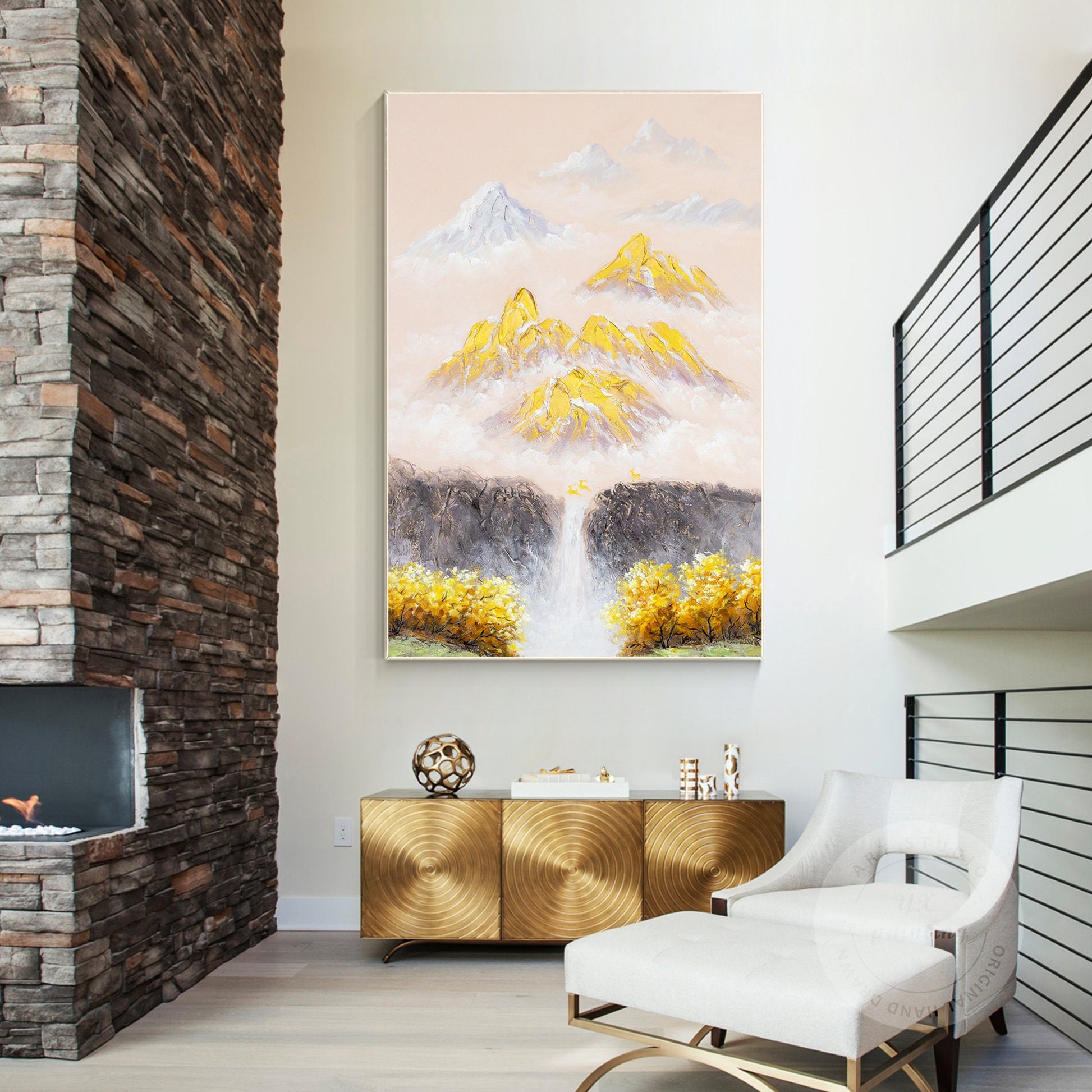 Gold Mountain Texture Painting: Original Abstract Canvas Wall Art #4