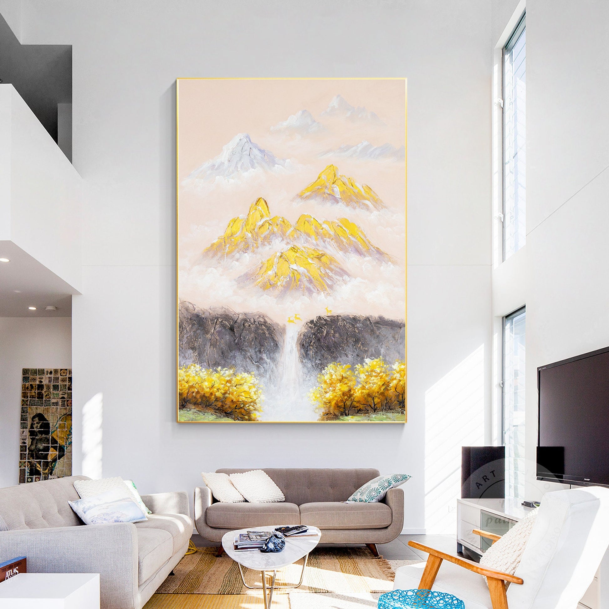 Gold Mountain Texture Painting: Original Abstract Canvas Wall Art #5
