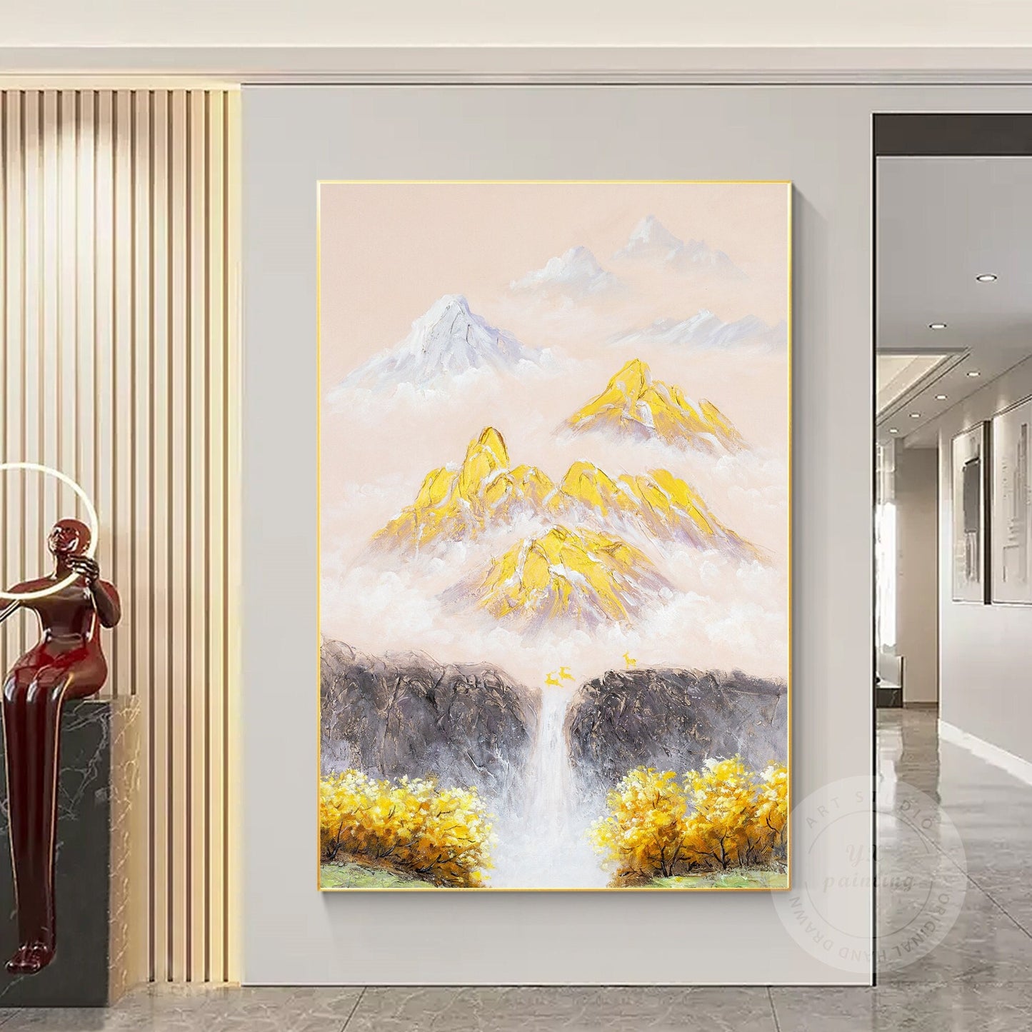 Gold Mountain Texture Painting: Original Abstract Canvas Wall Art #1