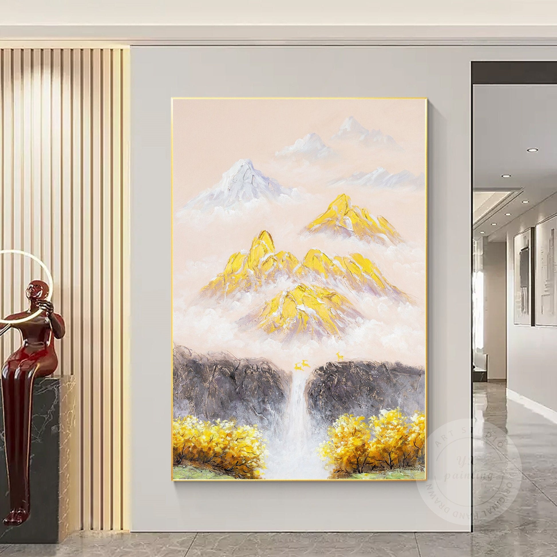 Gold Mountain Texture Painting: Original Abstract Canvas Wall Art #1