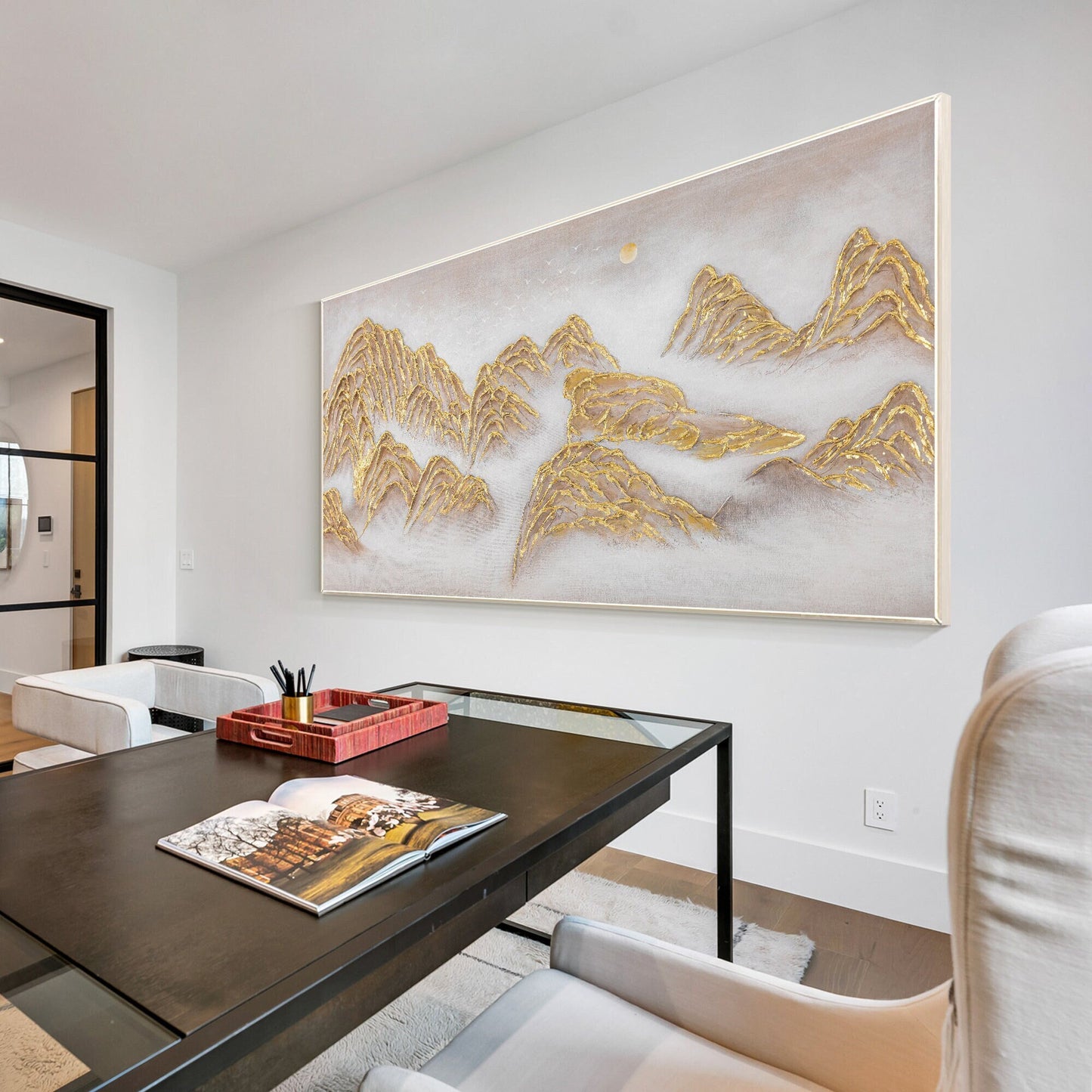 Gold Mountain Textured Abstract Painting: Large Horizontal Canvas Wall Art #2