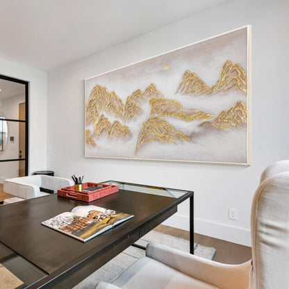 Gold Mountain Textured Abstract Painting: Large Horizontal Canvas Wall Art #2