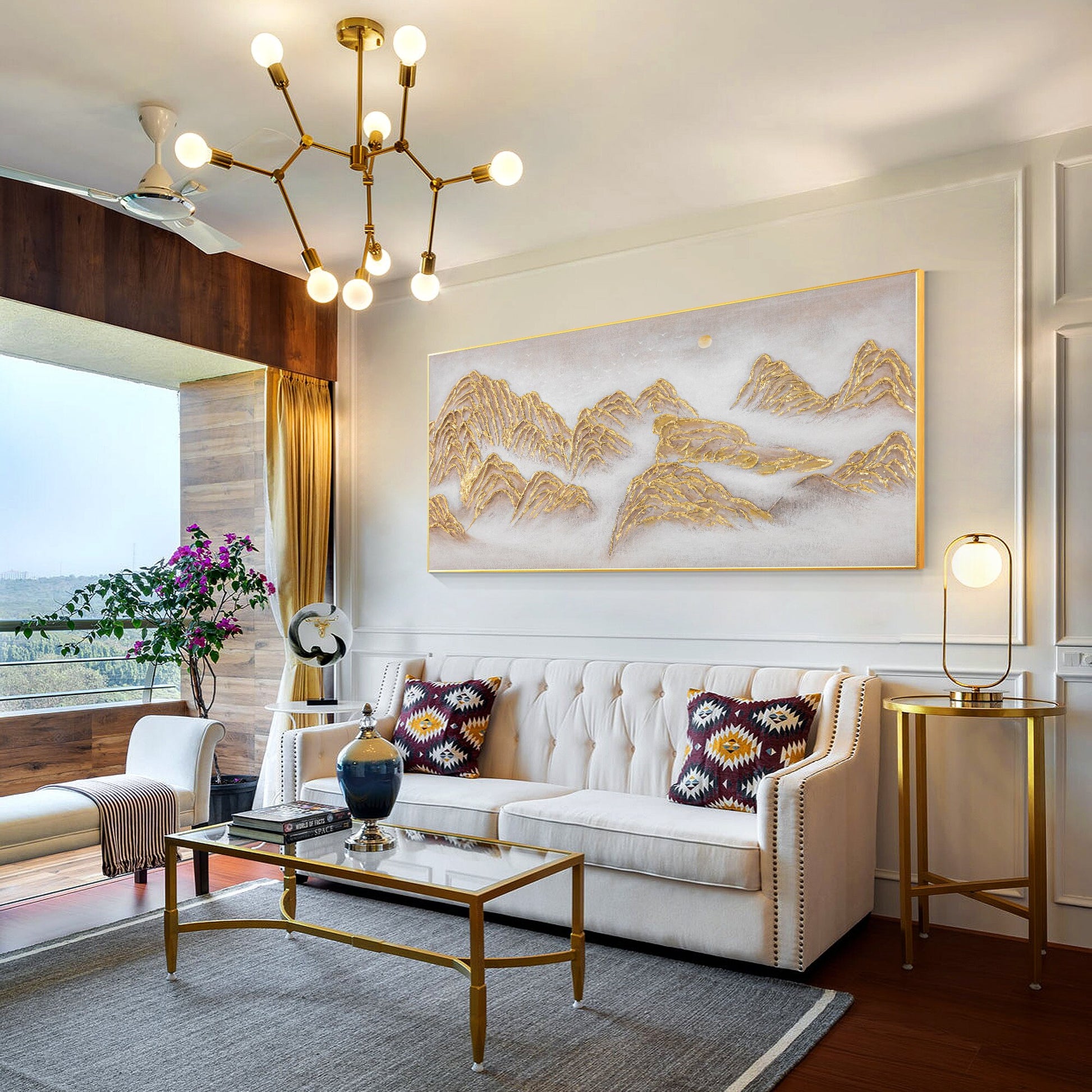 Gold Mountain Textured Abstract Painting: Large Horizontal Canvas Wall Art #5