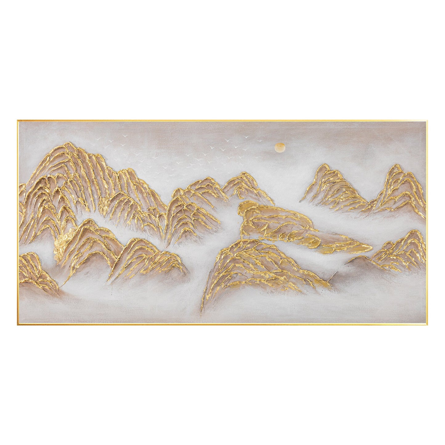 Gold Mountain Textured Abstract Painting: Large Horizontal Canvas Wall Art #8