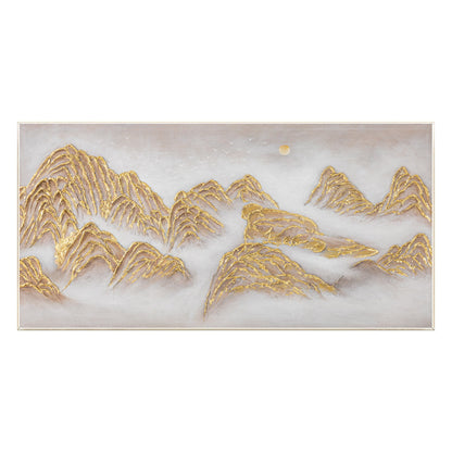 Gold Mountain Textured Abstract Painting: Large Horizontal Canvas Wall Art #9