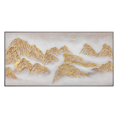 Gold Mountain Textured Abstract Painting: Large Horizontal Canvas Wall Art #10
