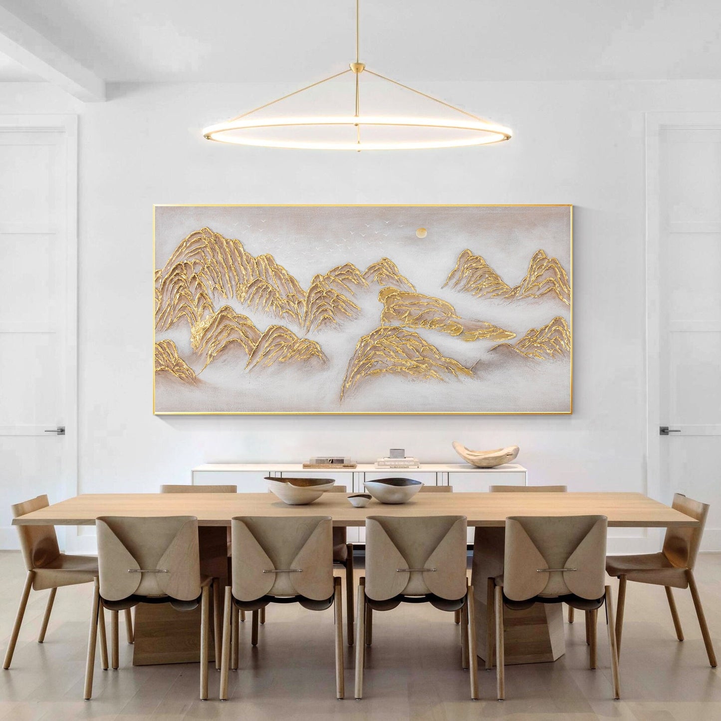 Gold Mountain Textured Abstract Painting: Large Horizontal Canvas Wall Art #1