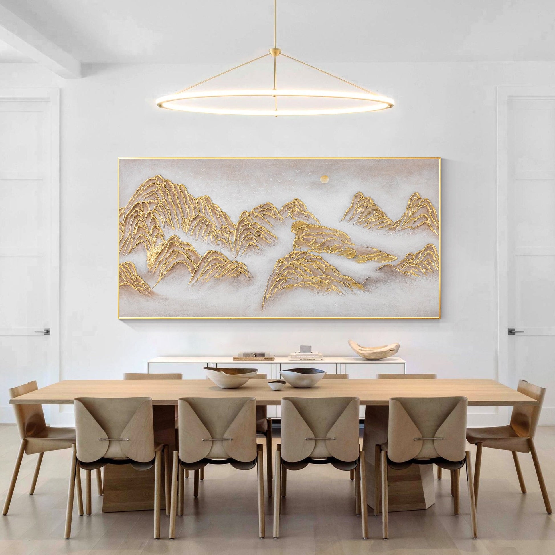 Gold Mountain Textured Abstract Painting: Large Horizontal Canvas Wall Art #1