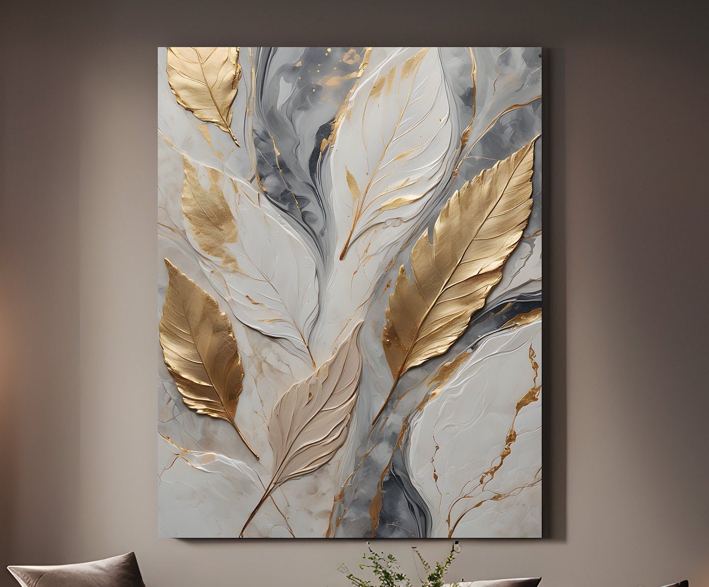 Gold Palm Leaf Painting: Abstract Botanical Wall Art Decor #2
