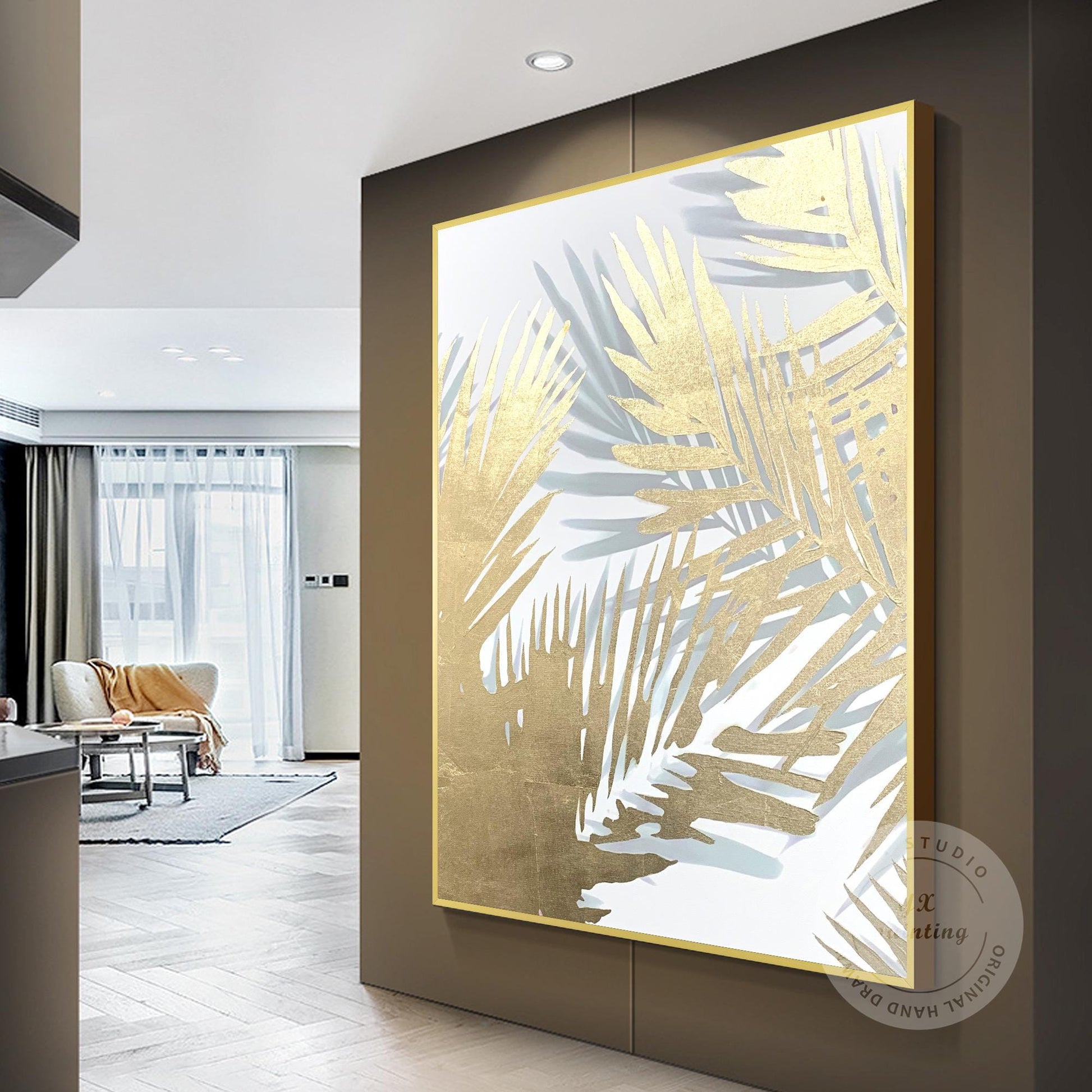 Gold Palm Leaf Painting: Abstract Botanical Wall Art Decor #4