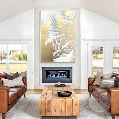 Gold Palm Leaf Painting: Abstract Botanical Wall Art Decor #5