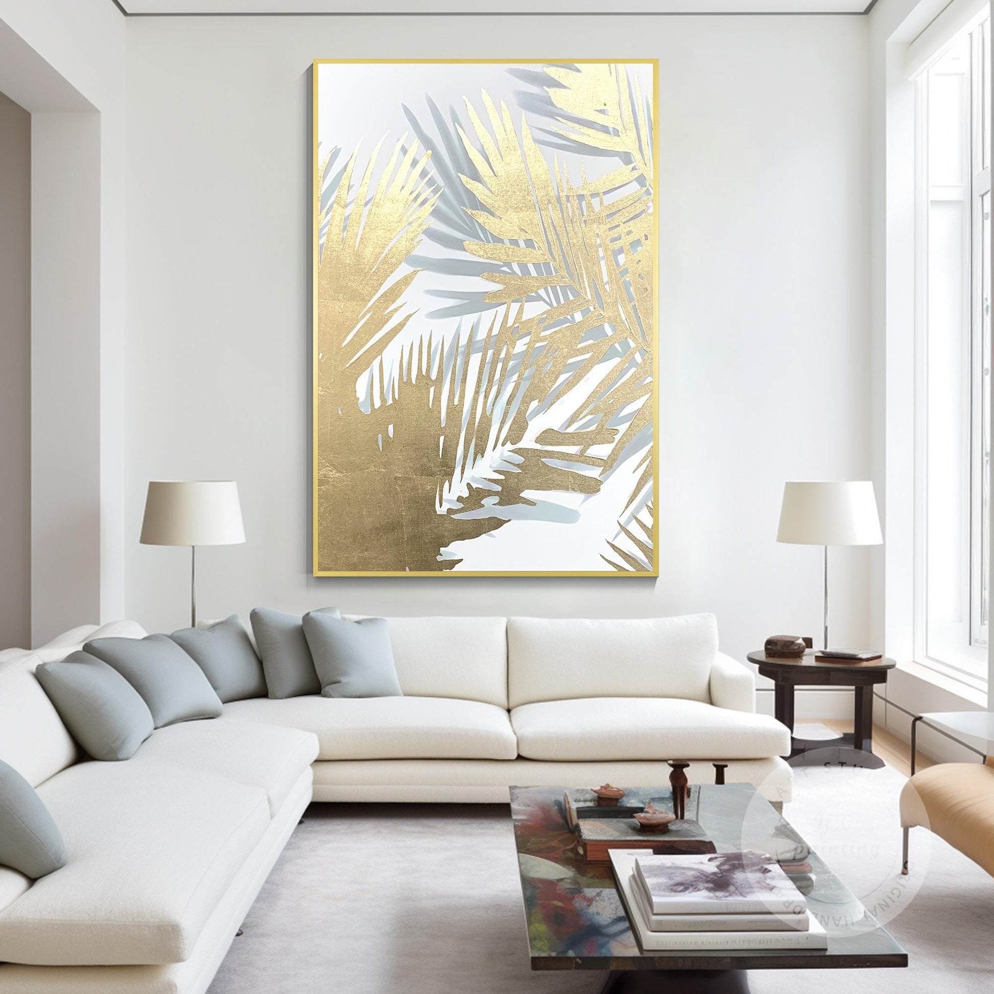 Gold Palm Leaf Painting: Abstract Botanical Wall Art Decor #6