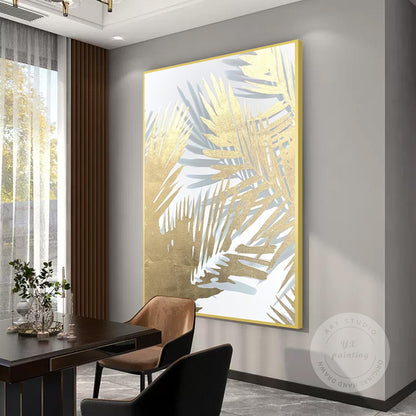 Gold Palm Leaf Painting: Abstract Botanical Wall Art Decor #7