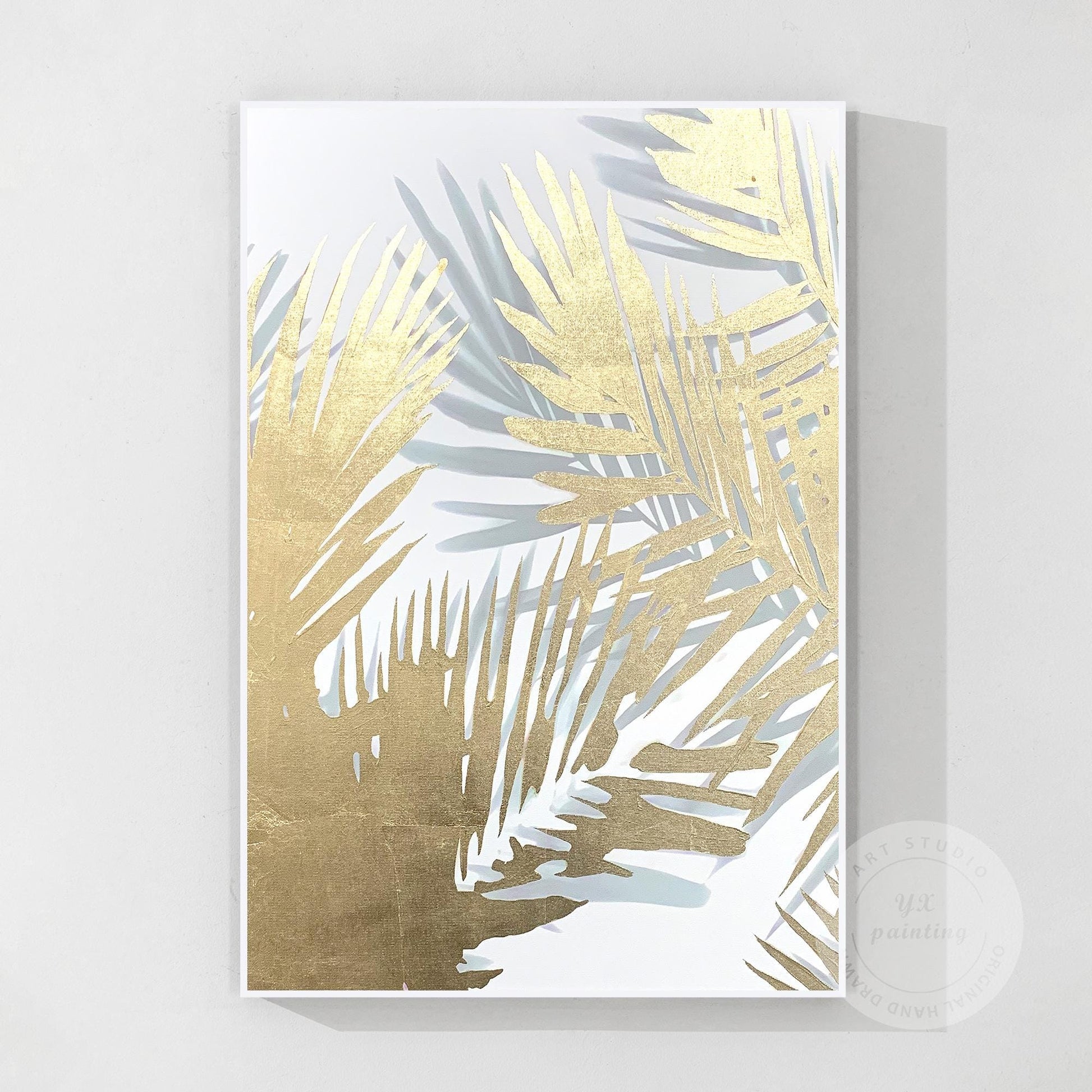 Gold Palm Leaf Painting: Abstract Botanical Wall Art Decor #9