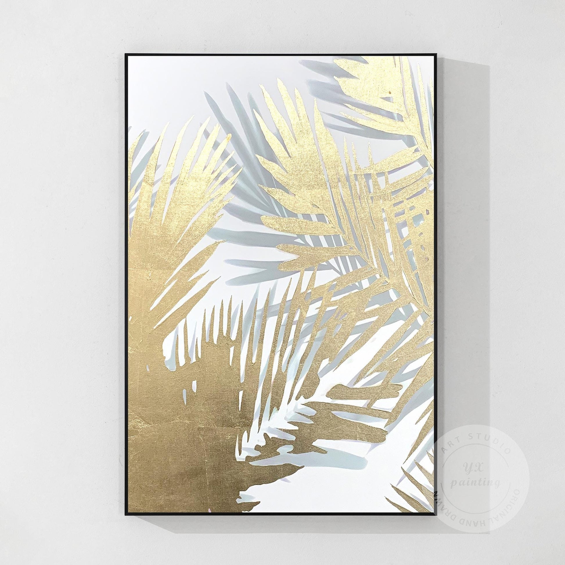 Gold Palm Leaf Painting: Abstract Botanical Wall Art Decor #10